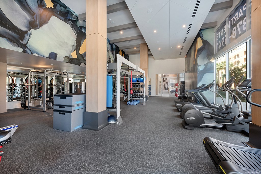 the gym at the flats at big tex apartments