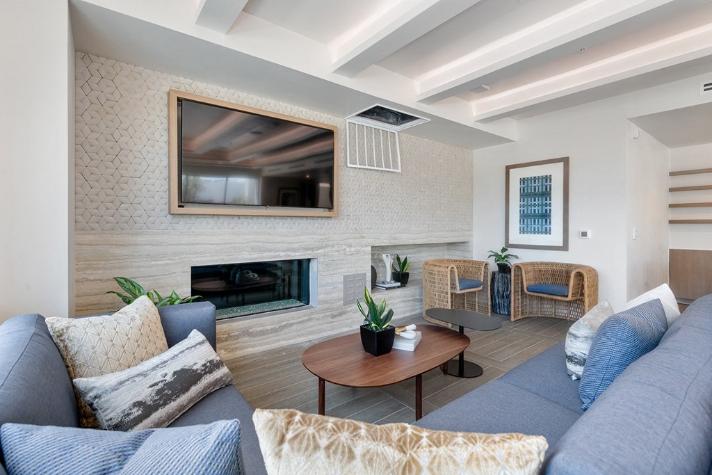 a living room with a couch and a coffee table
