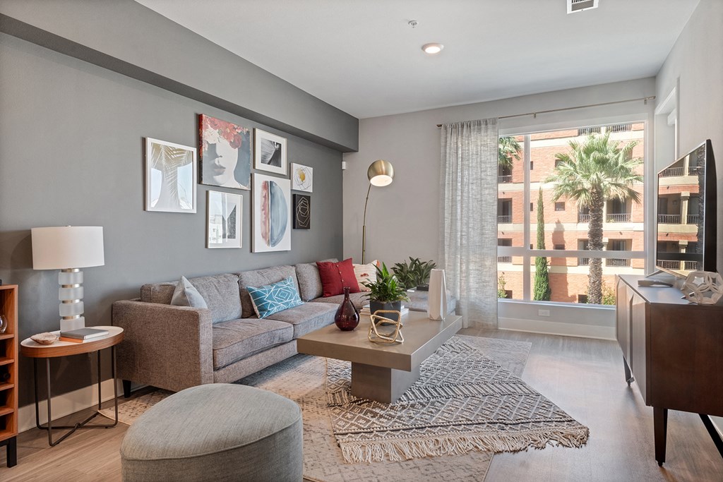 a living room with a couch and a coffee table