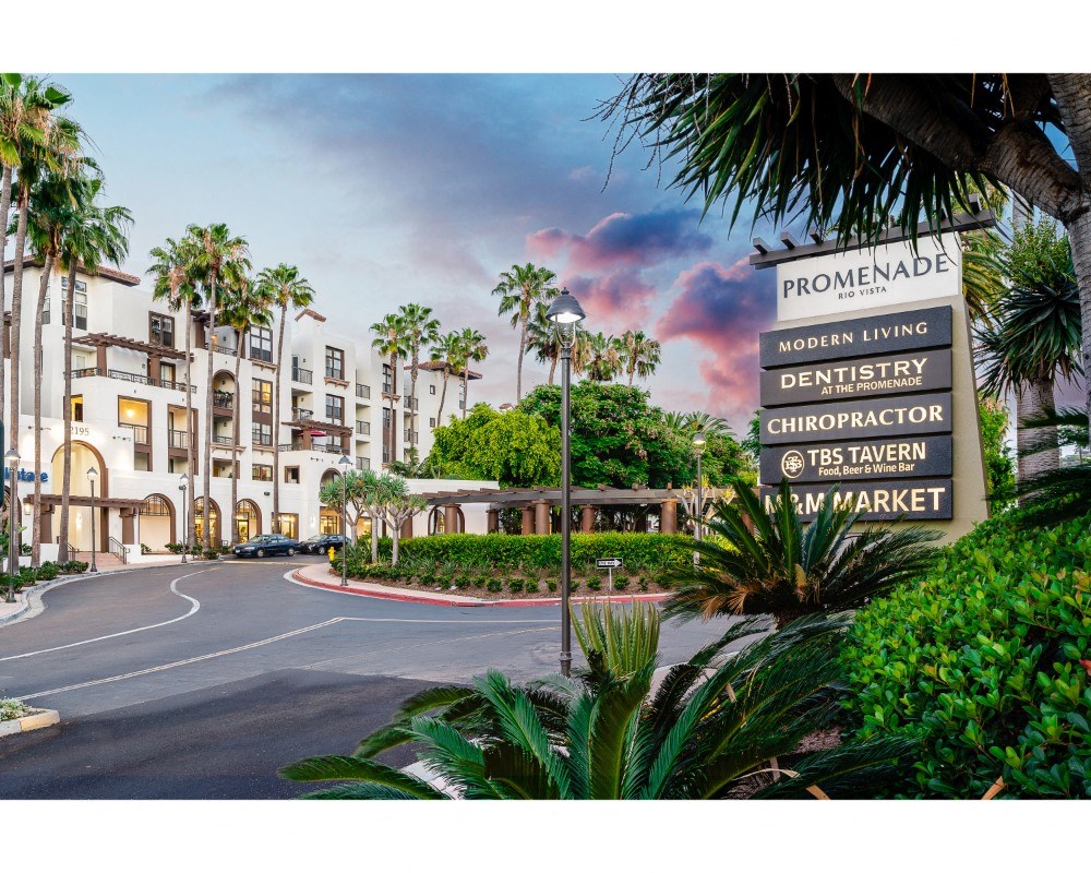 business center and monument signs entry way at The Promenade Rio Vista, California, 92108