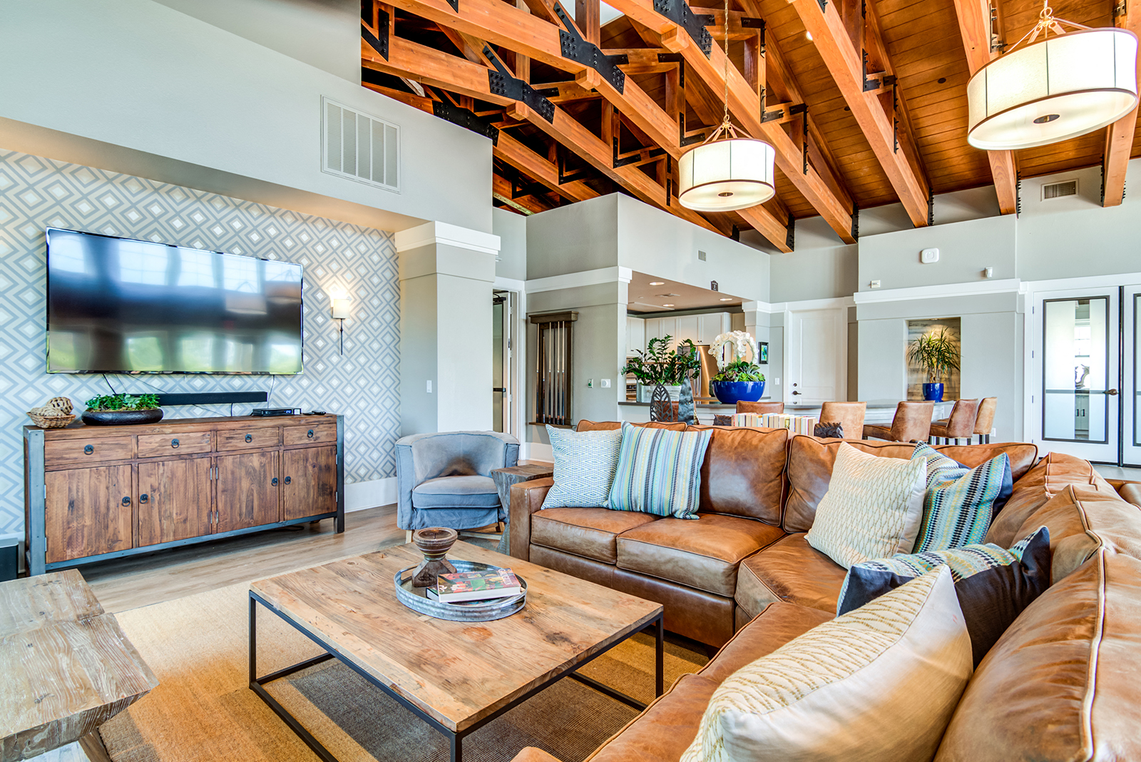 Indoor lounge area with TV