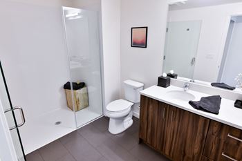 a bathroom with a toilet and a shower and a sink