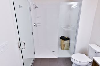 a small bathroom with a shower and a toilet