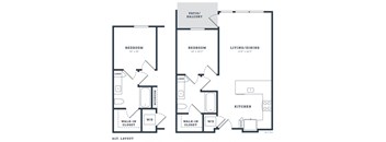 a blueprint of a floor plan of a house with two bedrooms and a living room