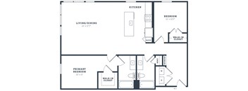 a blueprint of a floor plan with a bedroom and a kitchen