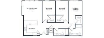 a blueprint of a floor plan of a house with three bedrooms and a living room