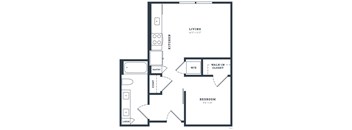 a floor plan of a studio apartment with a bedroom and a living room