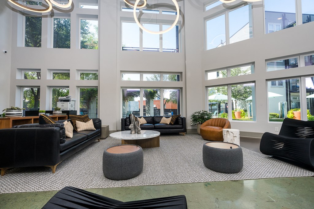 lobby with seating and lots of windows at Trend Design District, Dallas, TX 75207