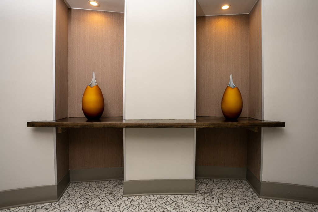 Two vases in the lobby at Trend Design District, Dallas, TX 75207