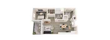 a floor plan of a studio apartment with a bedroom and a living room