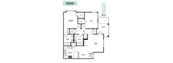 Urchin - 2 Bedroom 2 Bath Floor Plan Layout - 1073 Square Feet