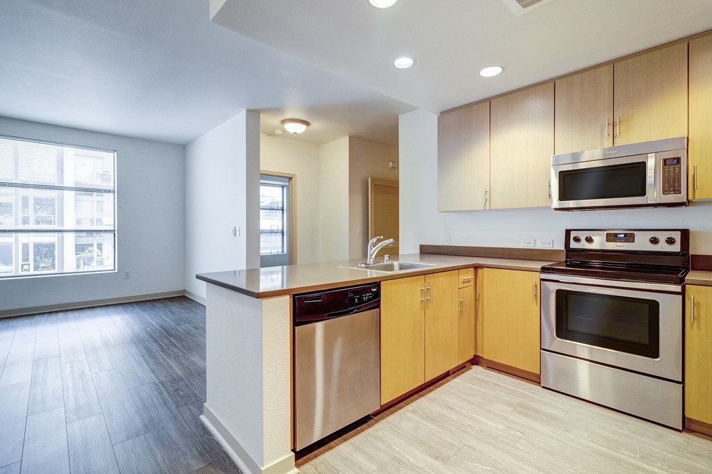 unfurnished kitchen with stainless steel appliances at Venue, San Francisco, CA, 94158