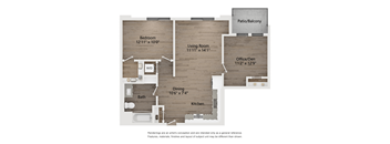 a floor plan of a studio apartment with a bedroom and a living room