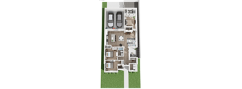 A floor plan of a house with two bedrooms and two bathrooms.