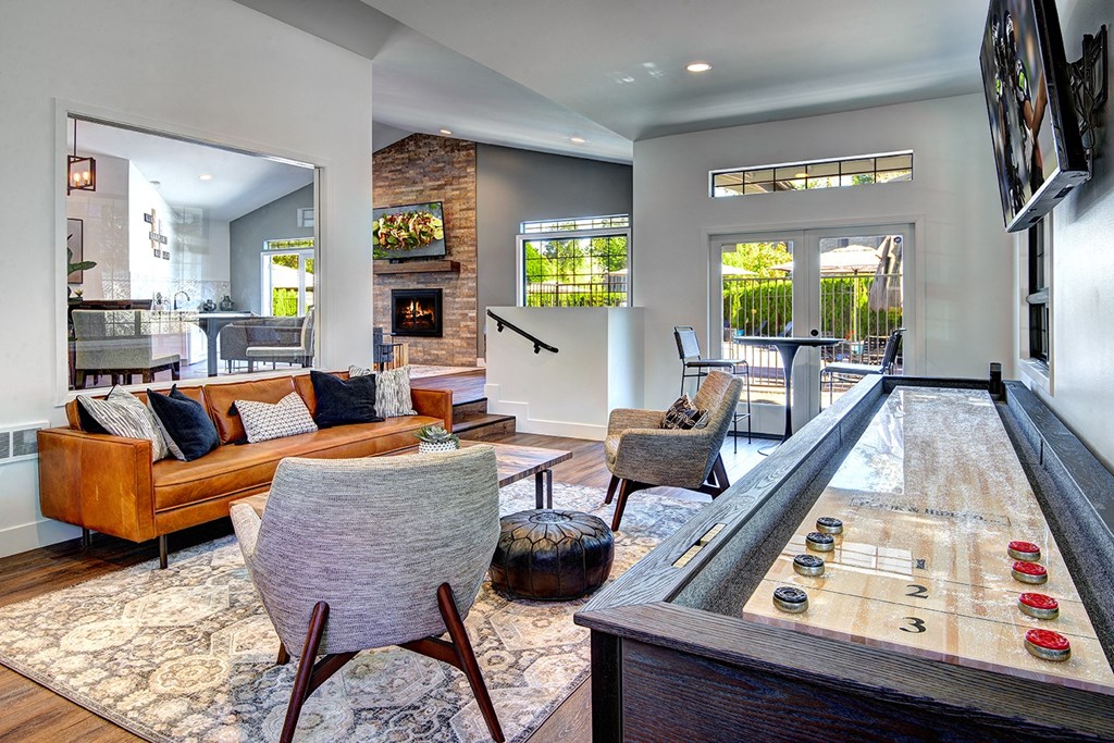 Living Room and Stylish Interior at Woodlake Apartments, Kirkland, WA