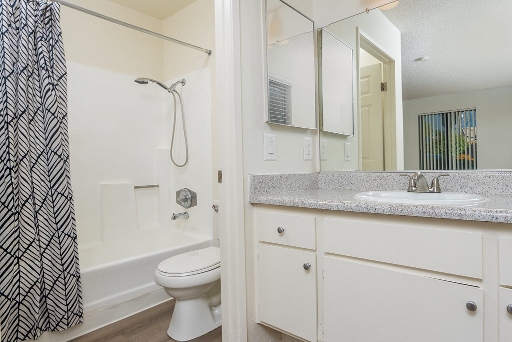 Bathroom with sink, toilet and shower