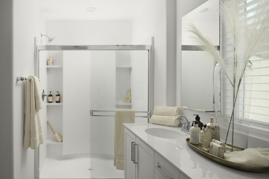 cyrene at fiddyment model bathroom with walk in shower