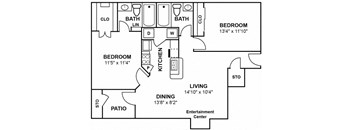 a floor plan of a home with two bedrooms and two bathrooms