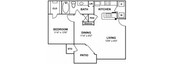 a floor plan of a home with a bedroom and a kitchen