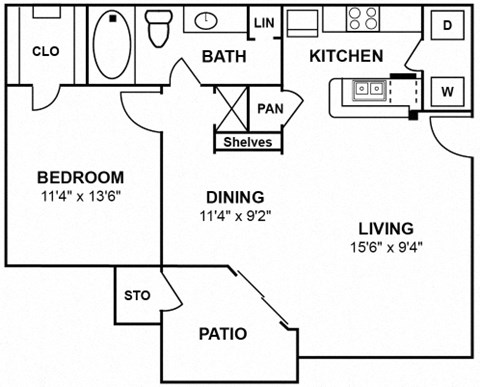 a floor plan of a home with a bedroom and a kitchen