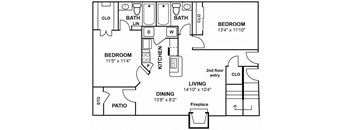 a floor plan of a home with two bedrooms and two bathrooms