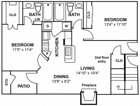 a floor plan of a home with two bedrooms and two bathrooms
