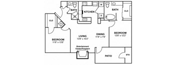 a floor plan of a home with two bedrooms and two bathrooms