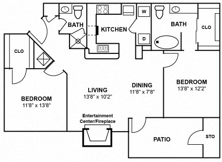 a floor plan of a home with two bedrooms and two bathrooms