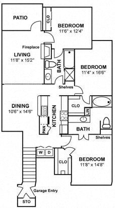 floor plan of coulter floor plan with 3 bedrooms and 2 bath