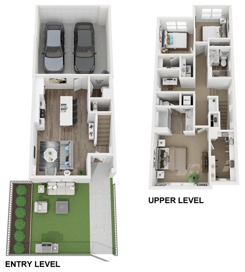 a floor plan of an apartment with two bedrooms and two bathrooms