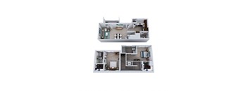TH2 – 2 Bedroom 2.5 Bath Floor Plan Layout – Unknown Square Footage