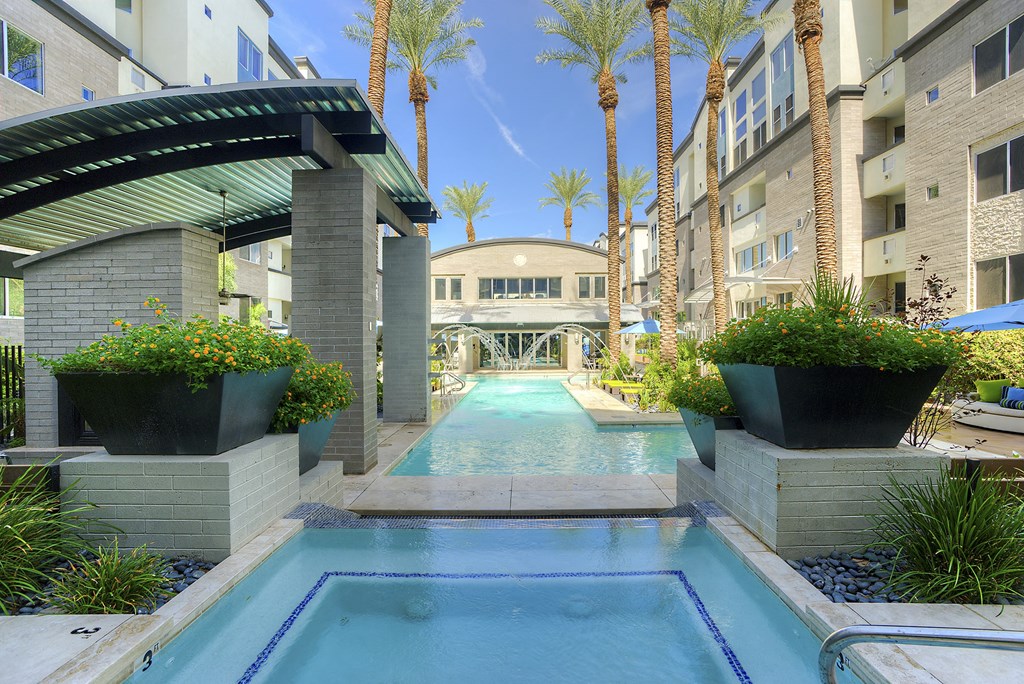 Outdoor hot tub and pool