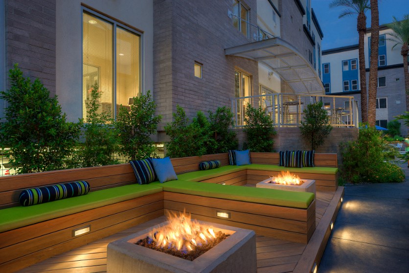 Outdoor lounge with firepits