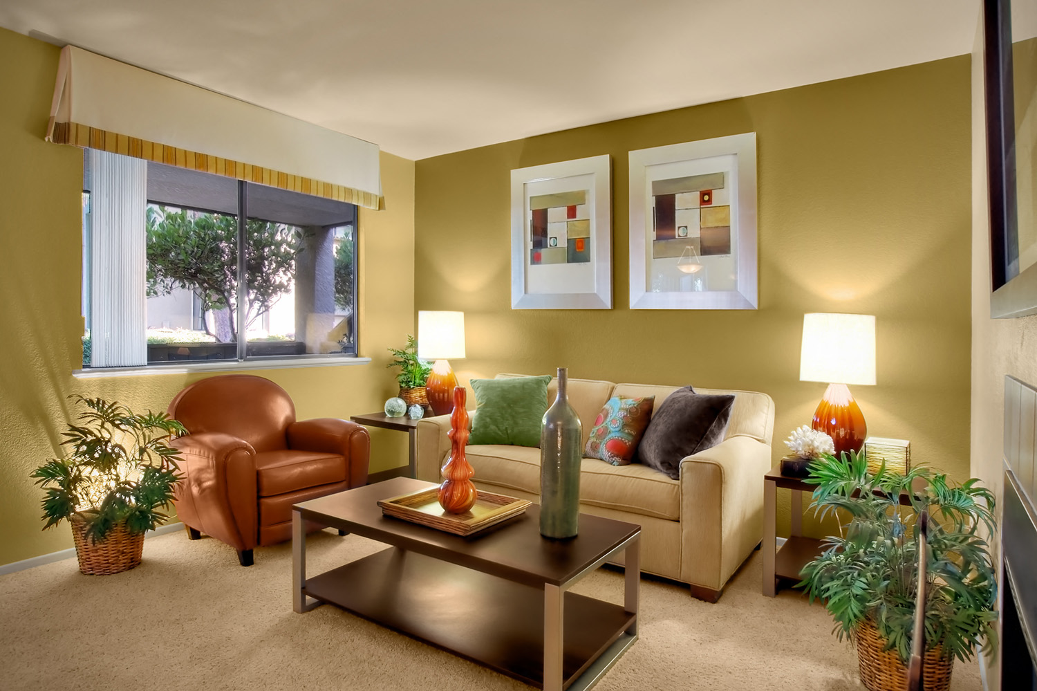 a living room with a couch and a table