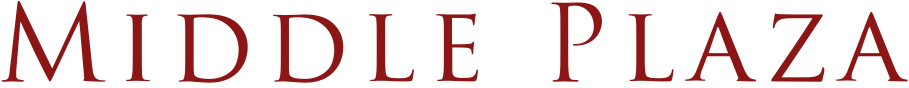 The image displays the words "MIDDLE PLAZA" in red text on a green background.