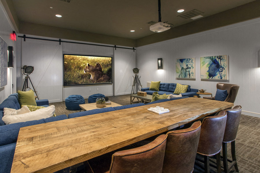 Clubroom seating area and TV