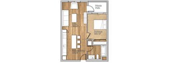 1 bed 1 bath D at Wilshire Valencia Apartment, Los Angeles