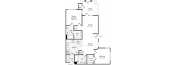 A floor plan of a house with a living room, dining room, kitchen, and multiple bathrooms.