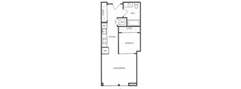 A floor plan of a house with a living room, dining room, kitchen, bedroom, bathroom, closet, and laundry area.