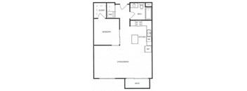 A floor plan of a house with a living room, two bedrooms, a bathroom, a kitchen, and a closet.