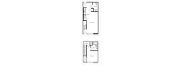Two floor plans of a house with a kitchen, living room, and bathroom.