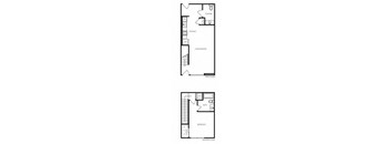 Two floor plan of a house with a living room, dining room, kitchen, and bathroom.