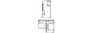 A floor plan of a two-story residential building with two bedrooms and two bathrooms.