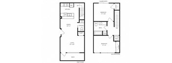 A floor plan of a two-story house with a first and second floor.