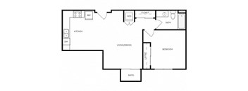 A black and white image of a floor plan for a living/dining room.