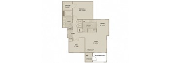 A floor plan of a house with a living room, dining room, kitchen, and two bedrooms.