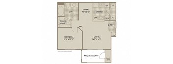 A floor plan of a home with a living room, dining room, kitchen, bedroom, bathroom, and closet.