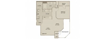 A floor plan of a home with a living room, dining room, kitchen, and bedroom.
