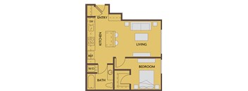 A simple floor plan of a house with labeled rooms.