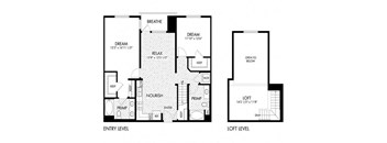A floor plan shows the layout of rooms on the entry level and loft level.